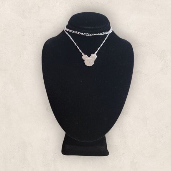 Disney Silver-Tone Clear Rhinestone Letter M Necklace Minnie Mouse Bow Pendent - Picture 2 of 15